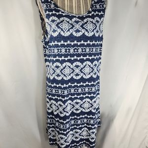 Perceptions Petite Blue & White Textured Pattern Sleeveless Dress Size PXL